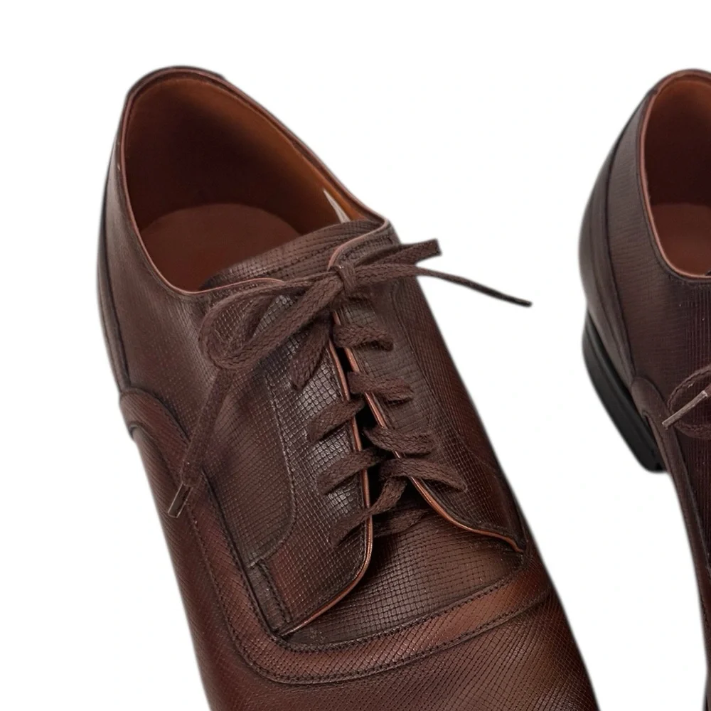 Bally Men's Lauron Oxford Brown Ombré Leather Derby Shoes Size 9.5 D US / 8.5 EU